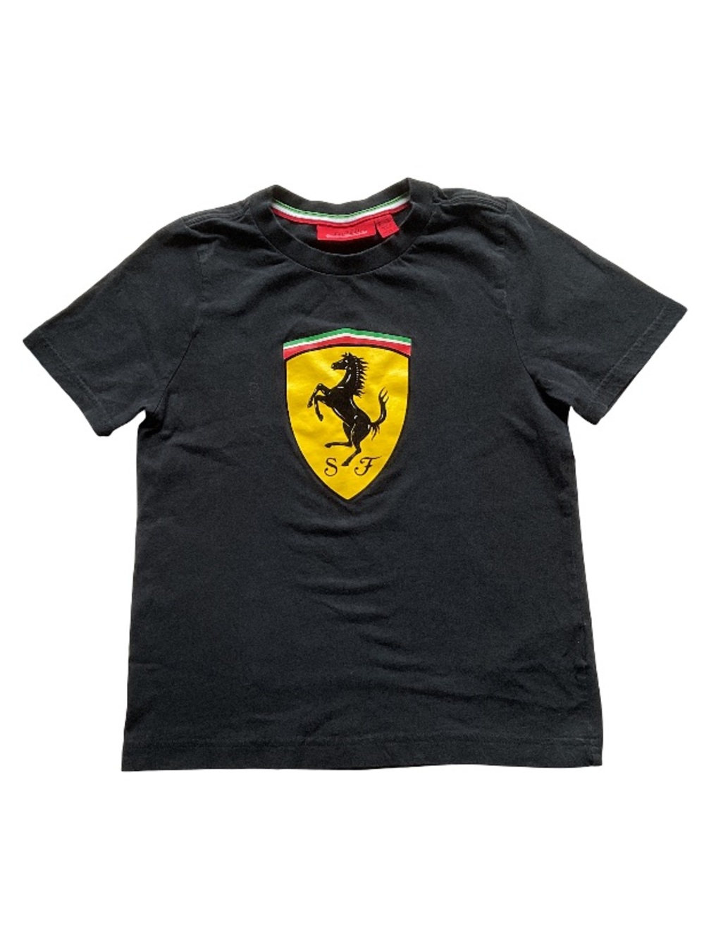 Ferrari Boys Black Tee with Yellow Shield Logo, size M 140cm